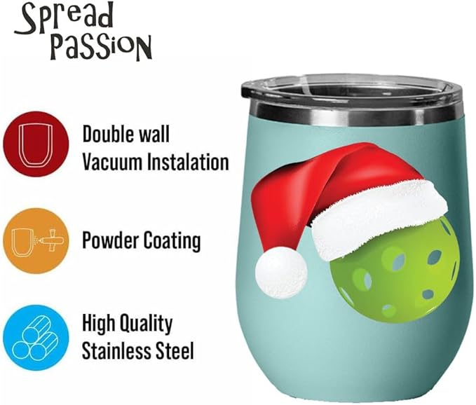 Pickleball Wine Tumbler, Pickleball Gift, 12oz Stainless Steel Wine Tumbler, Gifts For Him, For Her, For Boys, For Girls, Birthday, Christmas Gift idea (Teal)