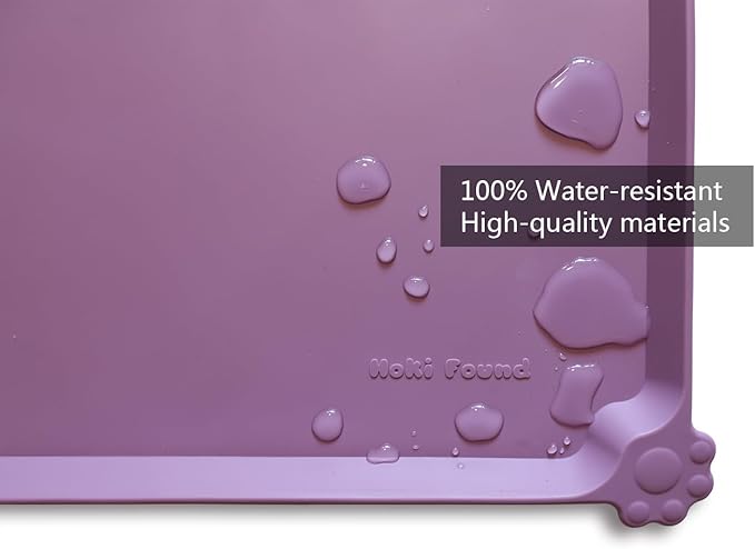 Hoki Found L Silicone Pet Food Mats Tray with Higher Lips- Non Slip Dog Cat Bowl Mats Placemat - Pet Feeding Mat - Waterproof Dog Cat Food Mats -Pet Water Mats for Carpet -Amethyst