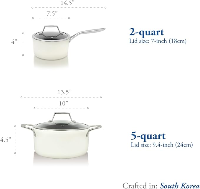 TeChef ValenCera Collection | Ceramic Nonstick Cookware Set, Free of PFAS, PTFE, PFOA, Made in Korea (6-Piece Set)