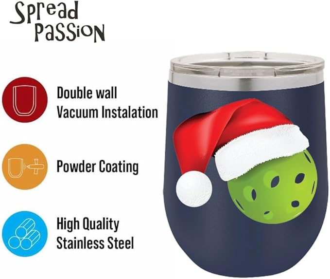 Pickleball Wine Tumbler, Pickleball Gift, 12oz Stainless Steel Wine Tumbler, Gifts For Him, For Her, For Boys, For Girls, Birthday, Christmas Gift idea (Blue)