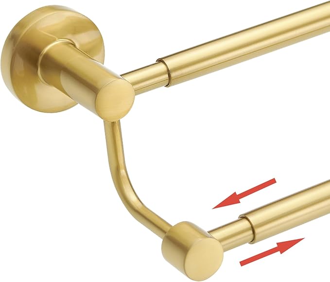 BESy Adjustable 16-26 Inches Double Bath Towel Bar for Bathroom SUS304 Stainless Steel Towel Holder, Hotel Style Wall Mount with Screws Hand Towel Bar竊똖owel Rack Rod Hanger, Brushed Gold Finish