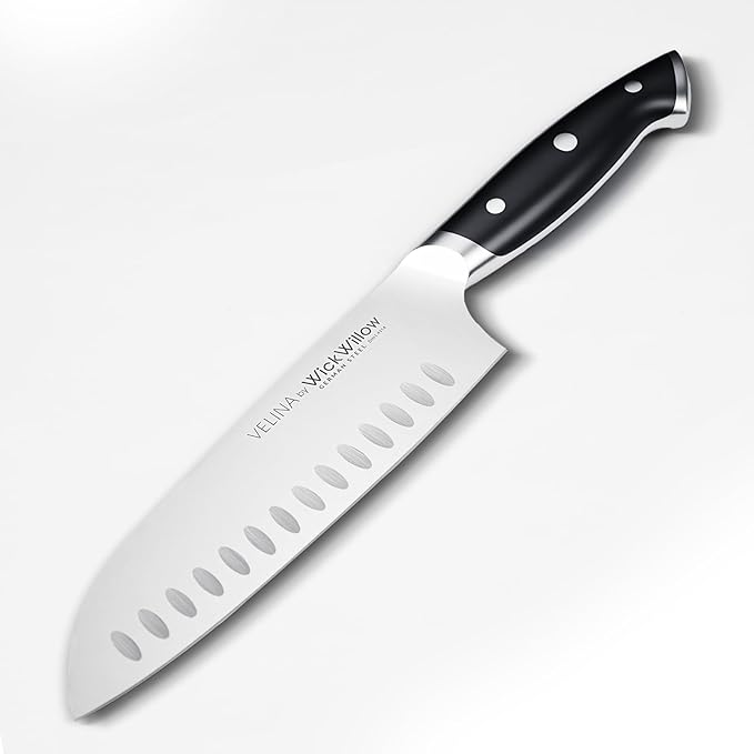 7 Inch Santoku Knife ??Razor Sharp German Steel Kitchen Knife for Chopping, Slicing & Mincing ??Hollow Edge Vegetable Knife with Full Tang & Ergonomic Handle ??Gift Box Included ??Velina Series