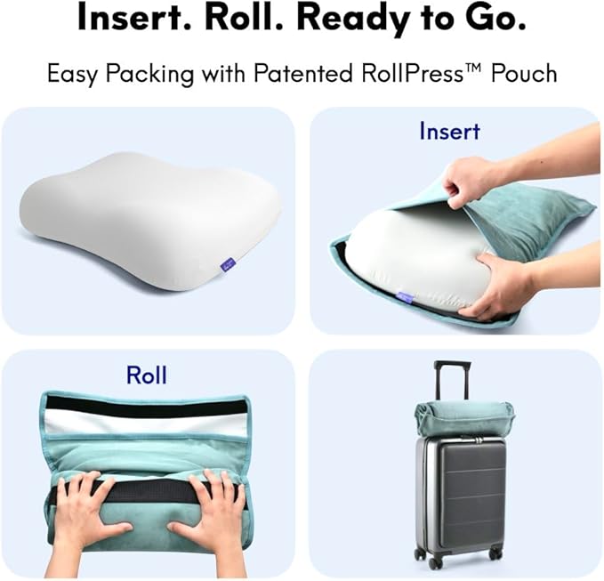 Cushion Lab Travel Deep Sleep Pillow ??Compact Memory Foam Neck Pillow for Sleeping, Portable Pillow for Hotels, Camping, Side & Back Sleepers, On-The-Go ??Wellness Green