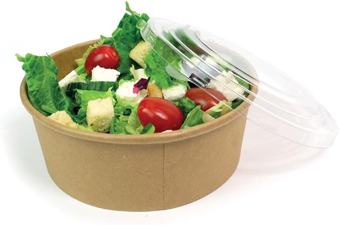 Ruthy's Outlet Kraft Salad Bowls W/Clear Lids ??Disposable Paper Salad Containers, Eco-Friendly | Leak-Resistant | Microwave Safe ??Ideal for Meal Prep, To-Go Orders & Catering (50, 24 oz)