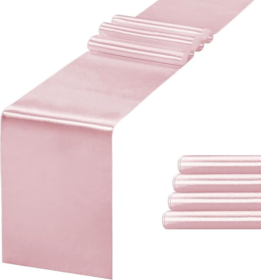 JEVIX 5 Pack Table Runner 12 X 108 Inch Silk Table Runner for Party,Wedding, Birthday, Banquets,Decoration(Rose Gold)