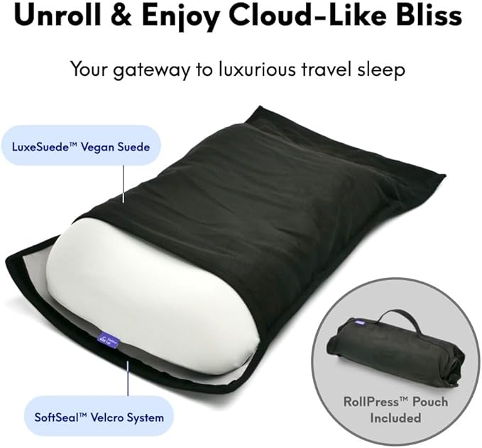 Cushion Lab Travel Deep Sleep Pillow ??Compact Memory Foam Neck Pillow for Sleeping, Portable Pillow for Hotels, Camping, Side & Back Sleepers, On-The-Go ??Black