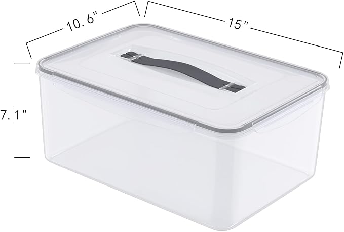 4 Packs 15 Quarts Large Rectangular Fresh Food Storage Containers, Clear Fresh Food Storage Box with Lid and Handle, Plastic Airtight Freezer Container