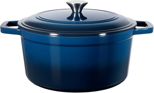 VEVOR Enameled Cast Iron Dutch Oven, 6 Quart Pot with Lid and Dual Handles, Heavy-Duty Durable Cookware Pan, Oven Induction Compatible up to 500?? for Braising, Stews, Roasting, Bread Baking, Blue