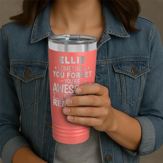 Personalized Inspirational Tumbler, Inspirational Gifts for Men Dad Father Wife Sister Women, Custom Birthday For Him Her, Customized You?셱e Awesome Tumbler, Teacher Coworker Gifts 20oz Coral
