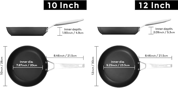 MsMk Non Stick Frying Pans, 10 Inch and 12 Inch Nonstick Frying Pan Set PFOA Free Non-Toxic, Skillet Set for Induction, Ceramic and Gas Cooktops