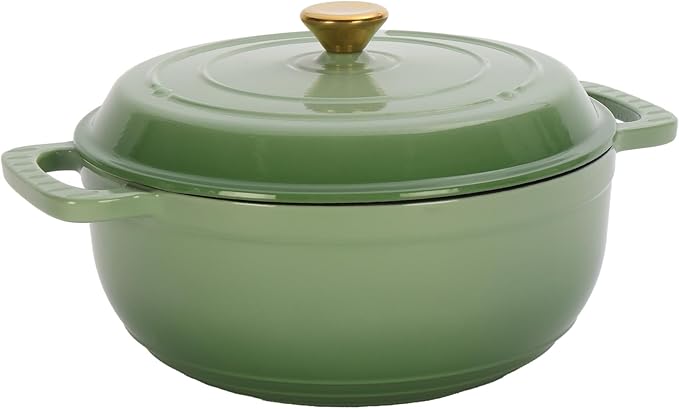 Dutch Oven Pot with Lid, 6 Quart Enameled Cast Iron Dutch Oven, Dual Handles, Kitchen Pots Oven Safe up to 500째F, Stovetop Compatible, Marinate, Cook, Bread Baking, Refrigerate & Serve, Green