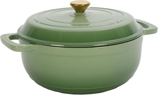 Dutch Oven Pot with Lid, 6 Quart Enameled Cast Iron Dutch Oven, Dual Handles, Kitchen Pots Oven Safe up to 500째F, Stovetop Compatible, Marinate, Cook, Bread Baking, Refrigerate & Serve, Green