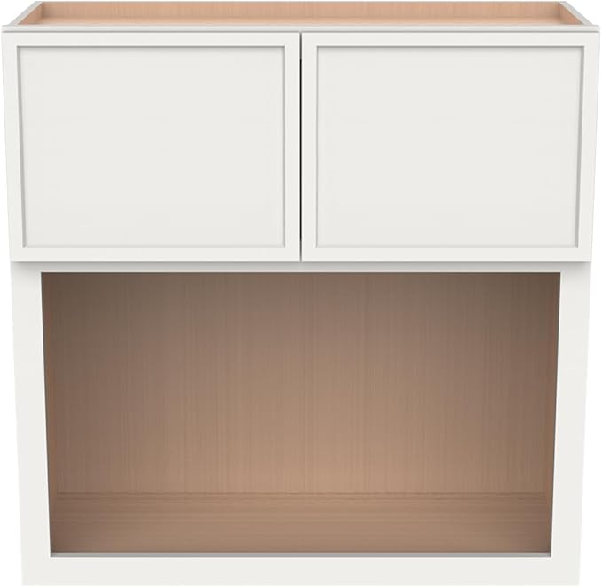 Solid Wood RTA Wall Microwave Open Shelves Cabinet Kitchen Pantry Storage Cabinet Microwave Stand with 2 Doors (Newtown Origami White, 30'W24'D42'H)