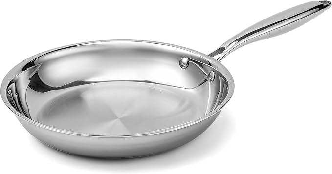 Stainless Steel Pan竊똍on-Toxic PFAS, PFOA & PTFE Free, Compatible With All Cooktops & Induction Safe, Oven Safe Pan for Searing & Saut챕ing, Long Lasting Cookware. (10 Inch)