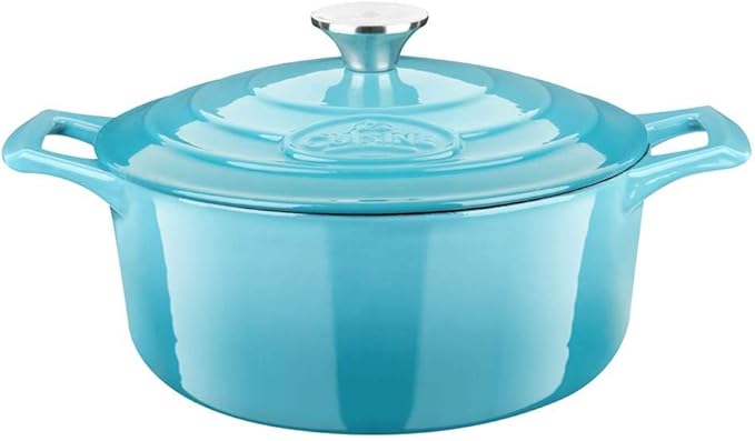 La Cuisine Enameled Cast Iron Dutch Oven Casserole Dish Pot with Lid, 2.1 QT 7.8" /20cm Dia. Internal Matte Black Enamel Coating, 2-tone Teal Enamel Exterior, Oven Safe up to 500째 F for bread baking