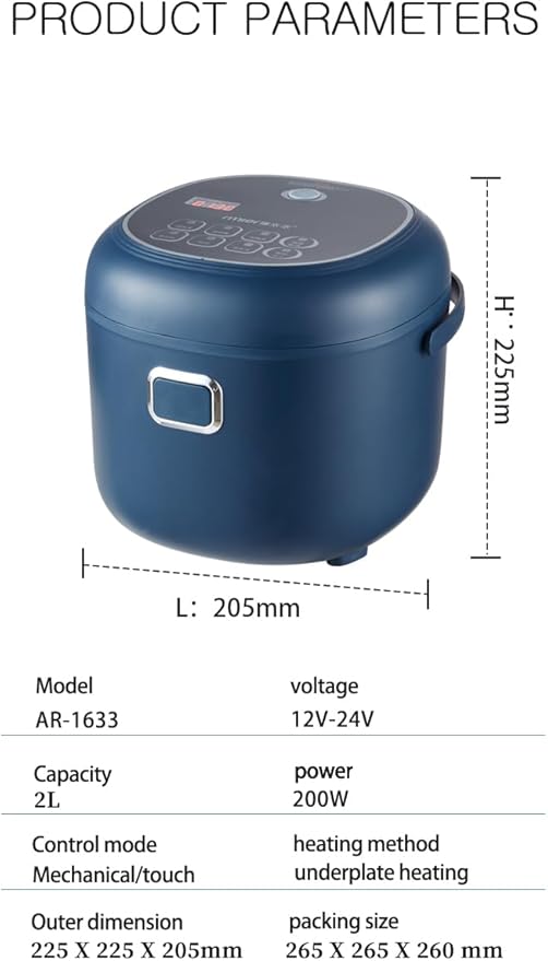 12V/24V 2L Mini Rice Cooker,Electric Lunch Box Food Heater,Portable Travel For Car/Truck, Small Rice Cooker with Steam Tray, Cooking Heating and Keeping Warm Function(Black)
