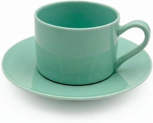 Porcelain 8oz Cappuccino Cup with Saucer -Ceramic Coffee Mug Perfect For Latte&Tea - Microwave and Dishwasher Safe -Tea Cup Sets for Gift,Afternoon Party,Mint Green
