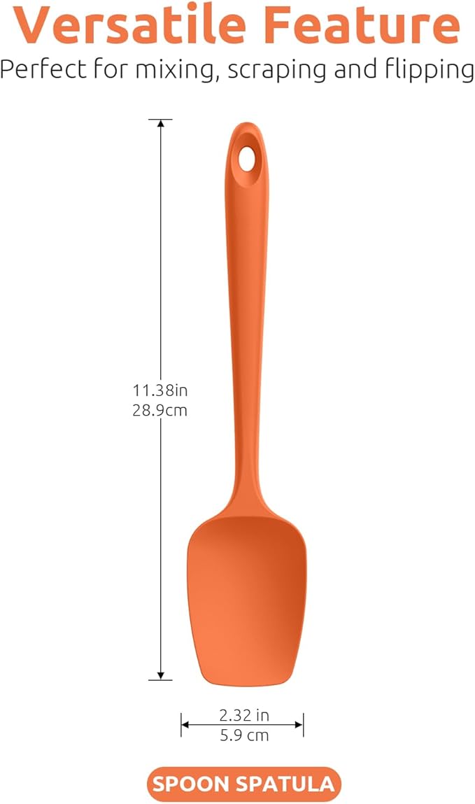 U-Taste Silicone Spoon Spatula Set, 600쨘F High Heat Resistant Food Grade Flexible Rubber Scraper, Integrated Cooking Mixing Baking Kitchen Utensils Set of 3 for Nonstick Cookware (Orange)