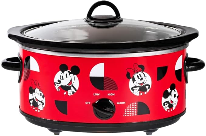 Uncanny Brands Disney Mickey and Minnie Mouse 5-Quart Slow Cooker ??Officially Licensed, Removable Stoneware, Adjustable Temperature, Easy-Clean Design