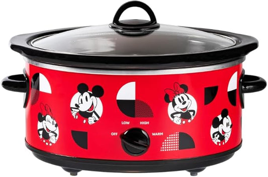 Uncanny Brands Disney Mickey and Minnie Mouse 5-Quart Slow Cooker ??Officially Licensed, Removable Stoneware, Adjustable Temperature, Easy-Clean Design