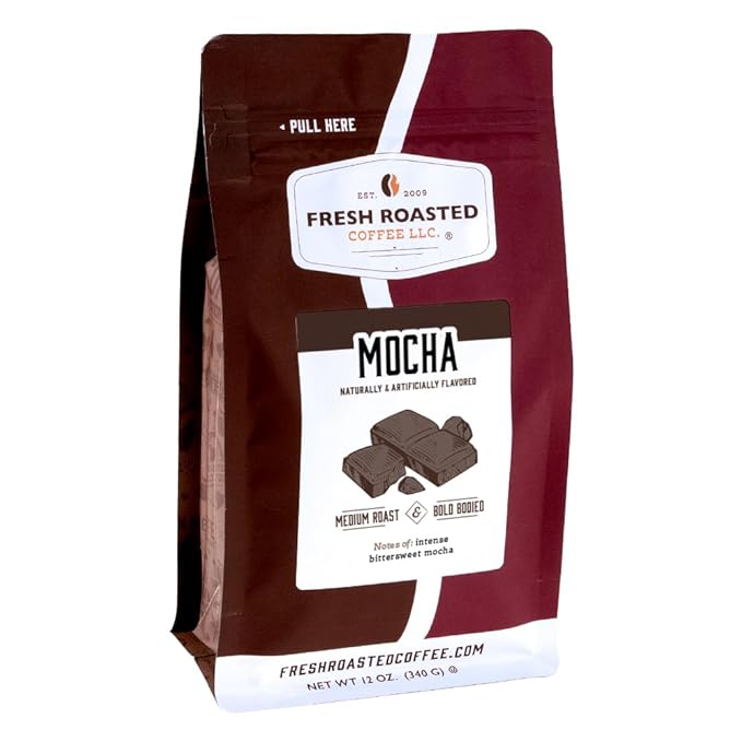Fresh Roasted Coffee, Mocha Flavored Coffee, 12 oz, Medium Roast, Kosher, Ground