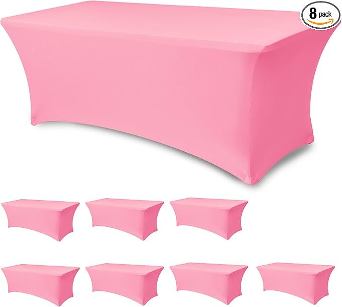 Enjoyidea Table Cover for 6 Foot Rectangle Tables-8 Pack Pink Fitted Stretch Tablecloth-Elastic Spandex Tablecloths for Party, Wedding, Vendor Booth Display, Banquet Buffet Event, Craft Trade Show