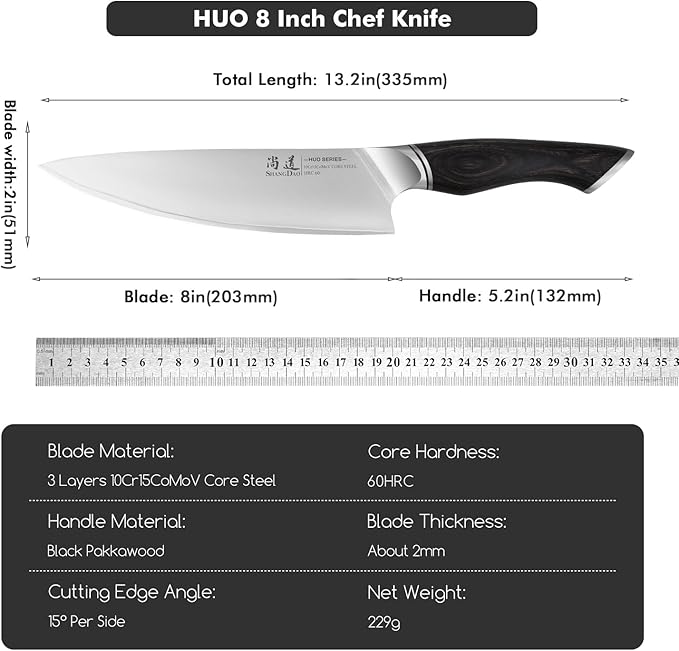 SHANGDAO Chef Knife 8 Inch, Professional Japanese Kitchen Knife ??3 Layers VG10 Alloy Steel, Pakkawood Handle, Gift Box - HUO Series