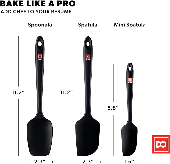 DI ORO Silicone Spatula Set - Rubber Kitchen Spatulas for Baking, Cooking, & Mixing - 600째F Heat-Resistant & BPA Free Silicone Scraper Spatulas for Nonstick Cookware - Dishwasher Safe (3pc, Black)