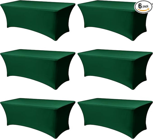 Enjoyidea Spandex Table Cloths for 8 Foot Rectangle Tables-6 Pack Hunter Green Fitted Stretch Table Covers-Elastic Christmas Tablecloths for Party, Vendor Booth, Banquet Buffet Event, Craft Trade Show