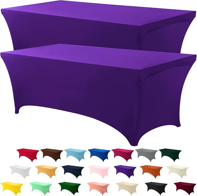 Utopia Kitchen 6FT Spandex Tablecloth [2 Pack, Purple] 200 GSM Stretch, Fitted, Washable and Wrinkle Resistant Table Cloth Rectangle Cover for Trade Shows, Wedding, Parties [72Lx30Wx30H Inch]