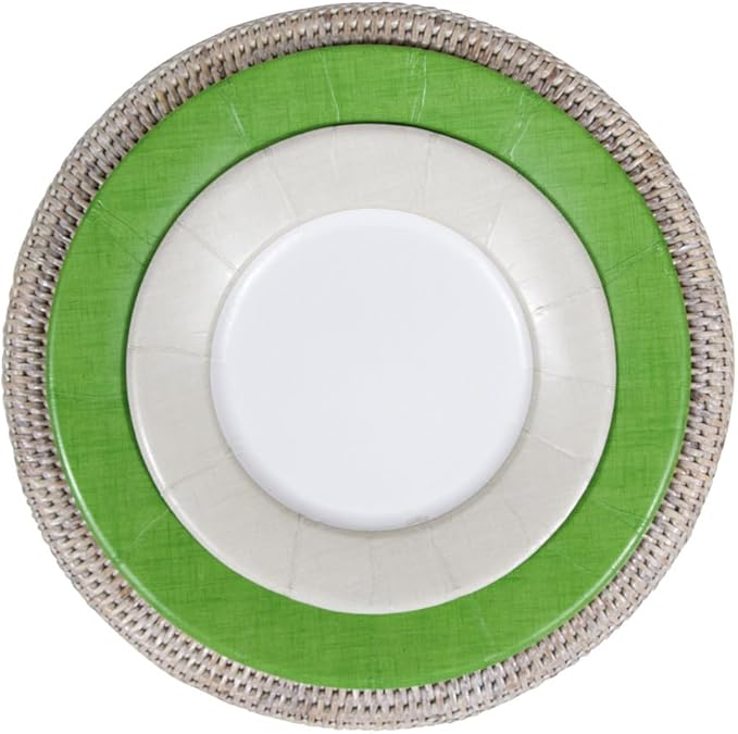 Caspari Linen Border Paper Dinner Plates in Moss Green - Pack of 8