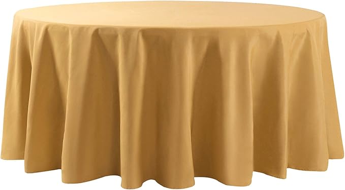 Cupuamon 132 inch Round Tablecloth Washable Polyester Table Cloth Decorative Table Cover for Wedding Party Dining Banquet（132 inch,Gold）