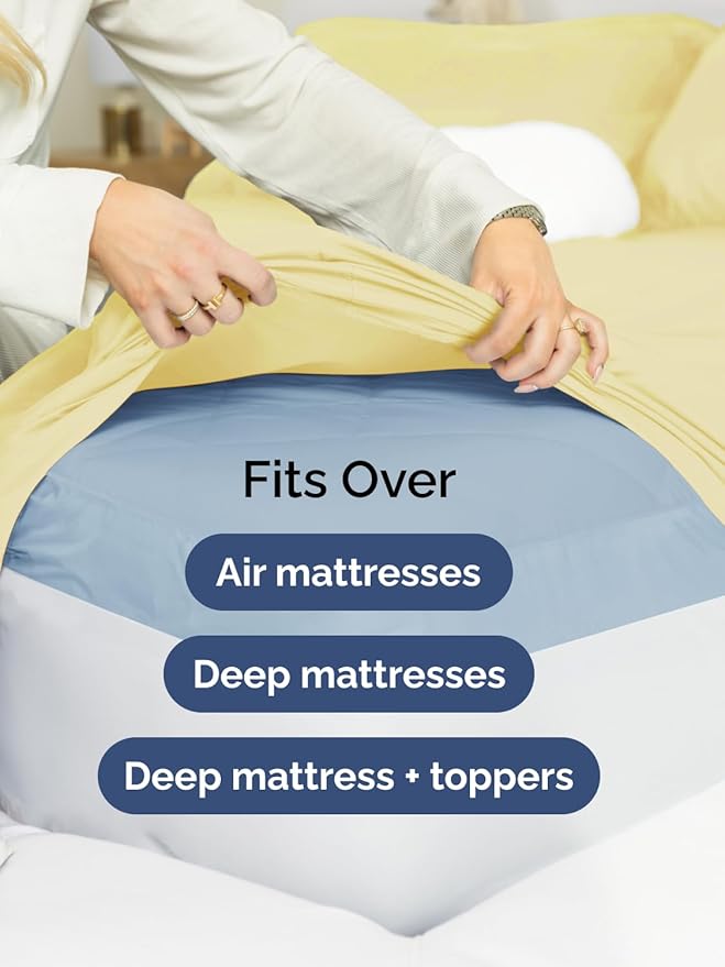 Extra Deep Pocket Split King Sheets - 5 Piece Breathable & Cooling Bed Sheets - Hotel Luxury Bed Sheet Set - Soft, Wrinkle Free & Comfy - Easily Fits Extra Deep Mattresses - Deep Pocket Yellow Sheets