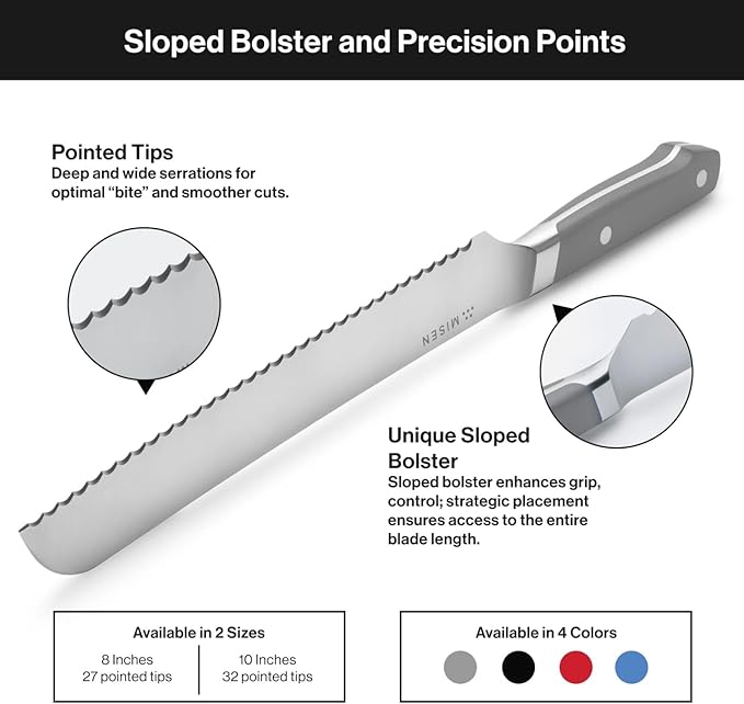Misen Serrated Bread Knife - High-Carbon Japanese AUS8 Steel - Perfect for Soft Foods, Bread, Pastries, and Fruits - Verstatile Slicer, Razor-Sharp Edge, Durable Blade, Ergonomic Handle - 8", Black