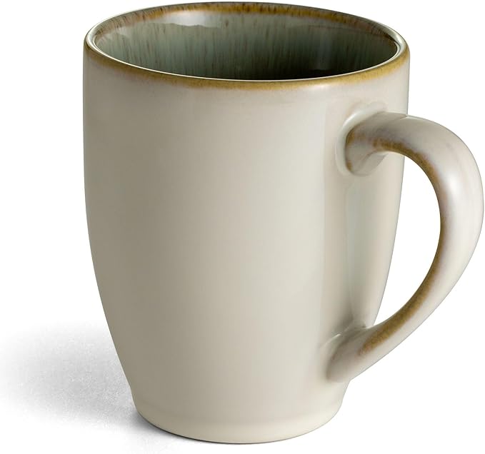 Sango Resona Moss Green Stoneware Mugs (Set of 4) ??12 fl. oz, Durable Stoneware with Reactive Glaze, Delicate Gray-Green Interior, Microwave & Dishwasher Safe, for Everyday Dining & Entertainment