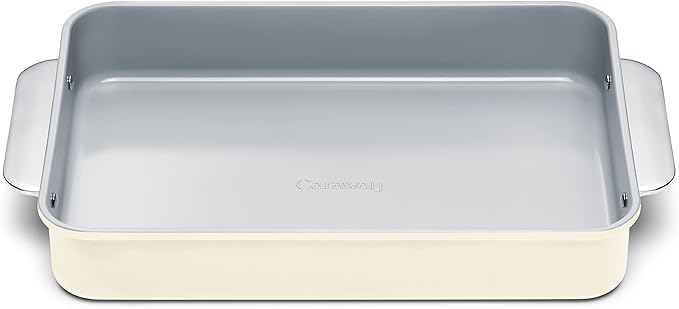 Caraway Non-Stick Ceramic 9?쓝13??Rectangle Pan - Naturally Slick Ceramic Coating - Non-Toxic, PTFE & PFOA Free - Perfect for Brownies, Lasagnas, and More - Cream