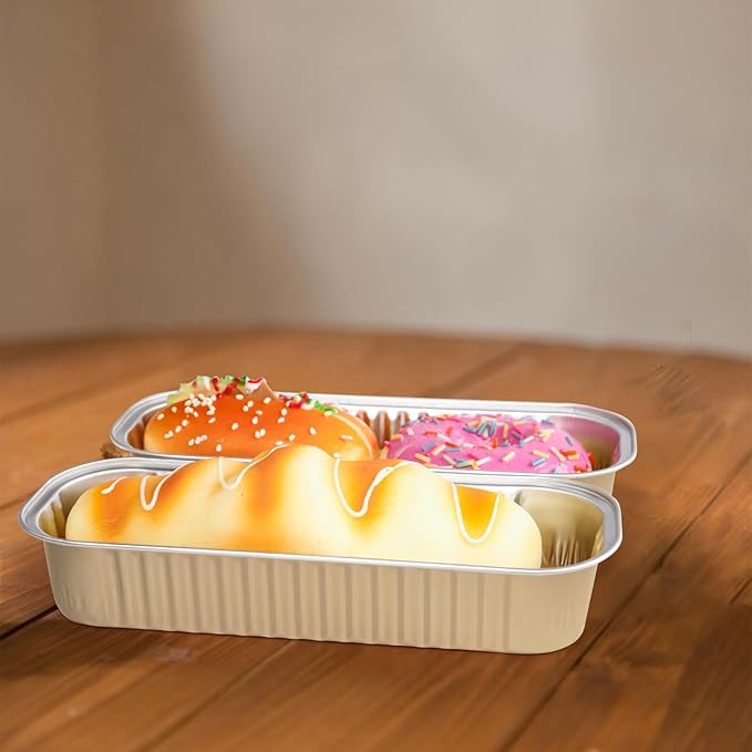 Fodofodo 20PCS Rectangle Mini Loaf Pans with Lids,Mini Cake Pans with Lids,Disposable Ramekins Baking Cups Muffin Tins Cupcake Cups for Wedding Party Birthday,6.8oz (Champagne)