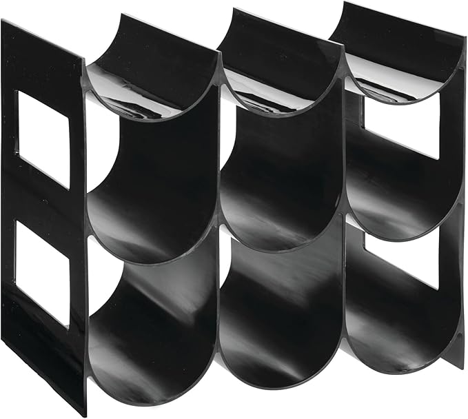 mDesign Plastic Water Bottle Organization/Wine Rack Storage Organizer for Kitchen Countertops, Cabinet, Bin, Pantry, Fridge, Refrigerator, 3 Tiers, 9 Bottles, Lumiere Collection - Black