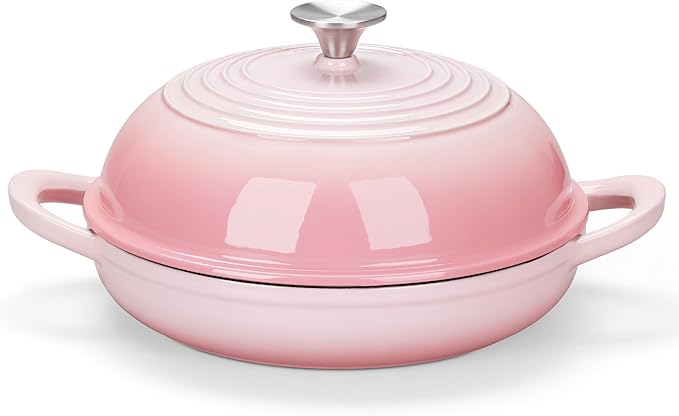 E-far Dutch Oven for Sourdough Bread Baking, 6 Qt Round Enameled Cast Iron Dutch Oven for Homemade Artisan Bread, Dome Lid & Shallow Base, Matte Black Interior & Durable, Oven-Safe to 500?? Pink