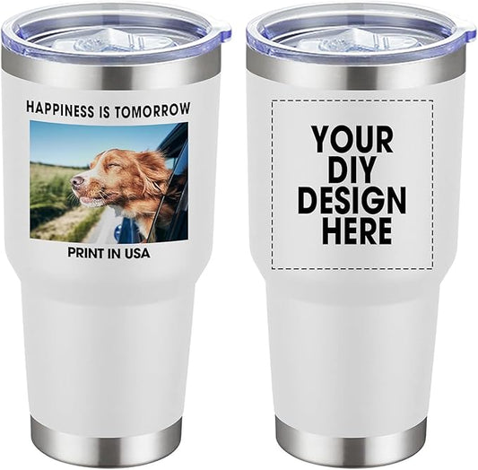SMLIXE Personalized Coffee Tumbler Print in USA 30oz Stainless Steel Double Wall Insulated Coffee Cup With Text Photo Logo