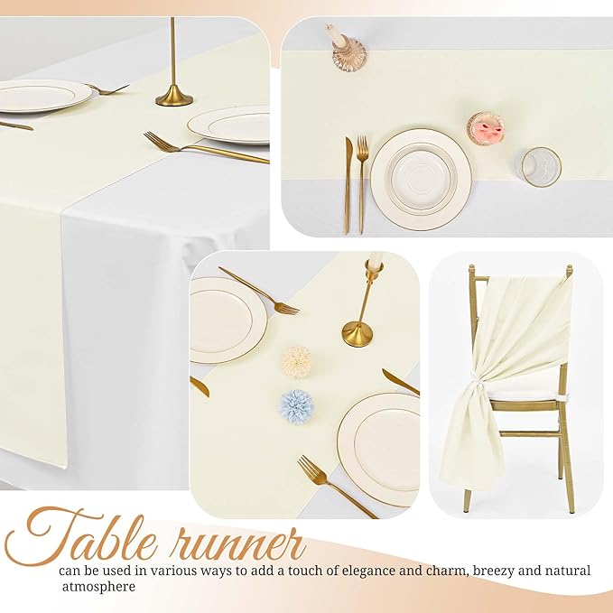 12 Pack Ivory Table Runner,Polyester Table Runners,12x108 inch Rustic Farmhouse 9FT Table Runner, Washable and Reusable Table Runners for Wedding Birthday Parties Banquet Table Decorations