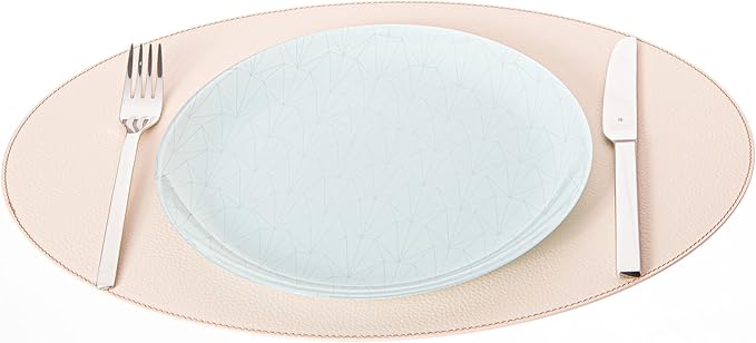 Nikalaz Oval Placemats Set (Pack of 4) Recycled Leather Table Mats 18 x 13 inches (45.7 x 33 Centimeters), Kitchen Dining Table D챕cor by Nikalaz (Beige - Creamy White)