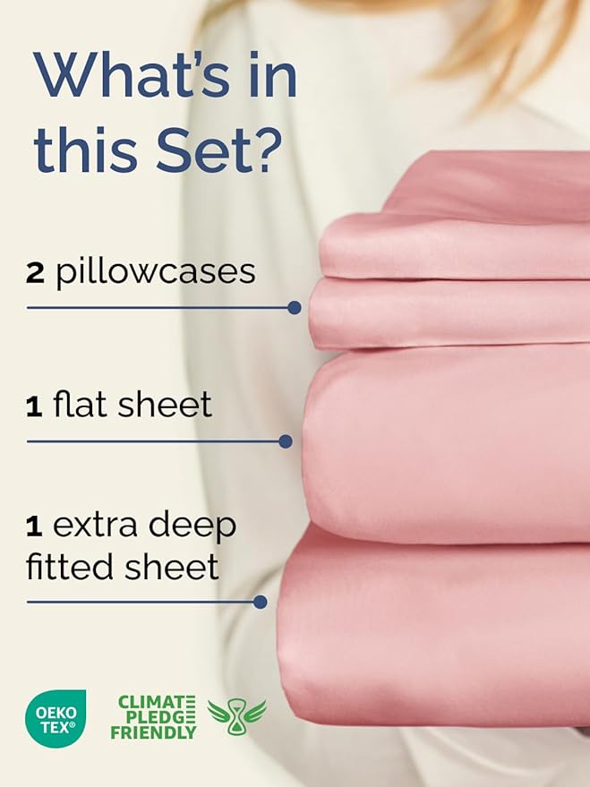 Extra Deep Pocket Cal King Sheets - 4 Piece Breathable & Cooling Bed Sheets - Hotel Luxury Bed Sheet Set - Soft, Wrinkle Free & Comfy - Easily Fits Extra Deep Mattresses - Deep Pocket Baby Pink Sheets