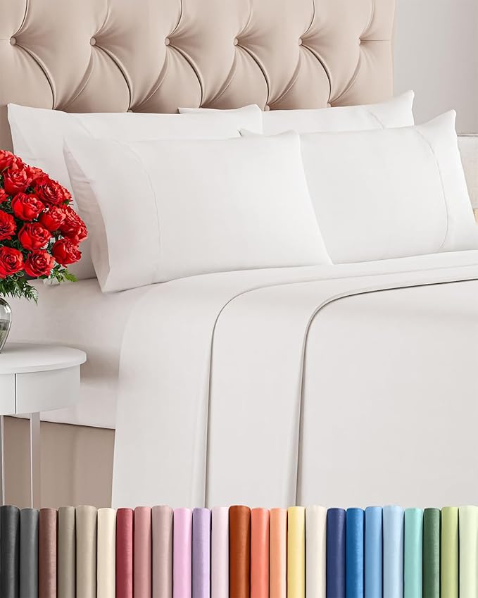 King 6 Piece Sheet Set - Cooling & Breathable Bed Sheets - Hotel Luxury Bed Sheets for Women, Men, Kids & Teens - Sheets w/Deep Pockets & Easy Fit - Soft & Wrinkle Free - King Antique White Sheets