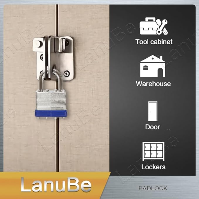 LanuBe Lock Laminated keyed Padlock (1-9/16", 40mm), keyed Alike Locks, Normal Shackle,Marked Blue Plastic Hoop, Pack of 100