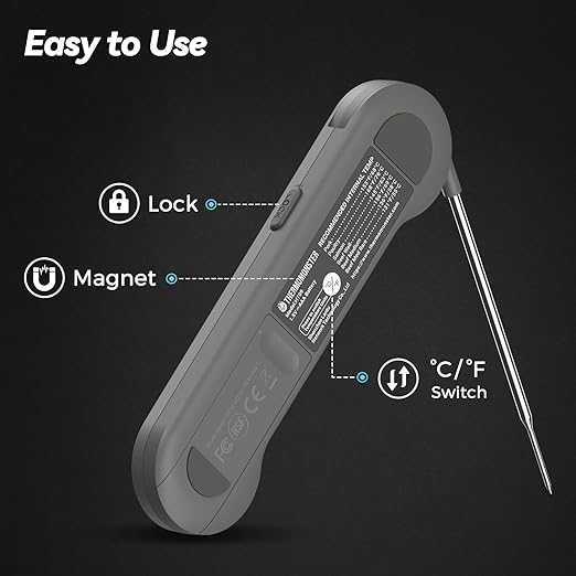 0.5 Sec Instant Read Meat Thermometer Digital with 짹0.5??Precision, Food Thermometer for Cooking Kitchen Gadgets, Oven Grill Candy BBQ Essentials Accessories, Gifts for Him Dad Men Birthday, Grey