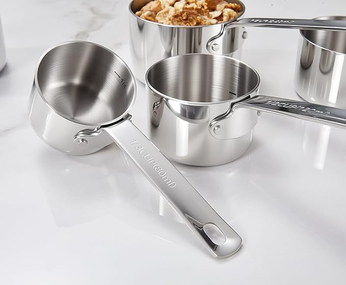 KEAWELL Premium 5-Piece Measuring Cups Set ??/4, 1/3, 1/2, 2/3, and 1 cup-18/10 Stainless Steel - Upscale, Durable, Stackable, Dishwasher Safe (Silver, 5PC Measuring Cups)