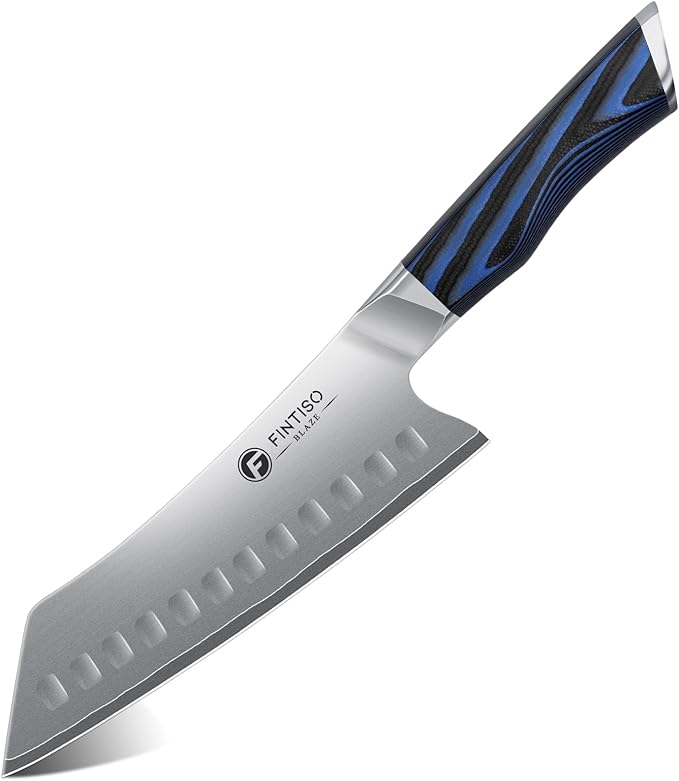 FINTISO 7 Inch Santoku Knife, Ultra Sharp Chef Knife with G10 Handle, High-End 5 Layers 10Cr15CoMoV Japanese Stainless Steel Kitchen Knife, Professional Cutting Knife for Vegetables and Meat