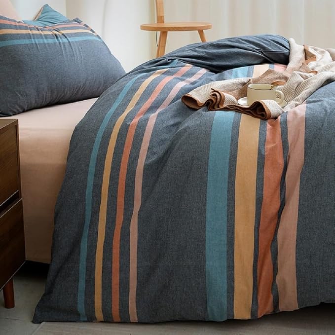 LifeTB Striped Comforter Set King Size Multi-Colored Stripes Pattern Comforter Fluffy Bed Set 3 Pieces Lightweight Bedding Comforter King Modern Soft Patchwork Stripe Boho Comforter for All Seasons