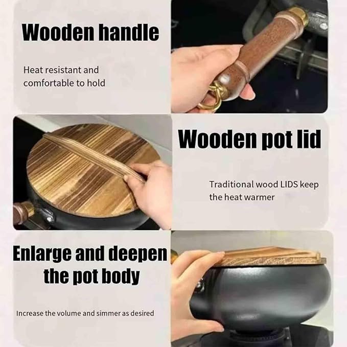 Jinswhdre Cast Iron Skillet, Uncoating Cast Iron Pot, Multi-purpose Frying Wok, Hand-Forged Non-stick Pans Without Coating, High Purity Frying Pans For Cooking